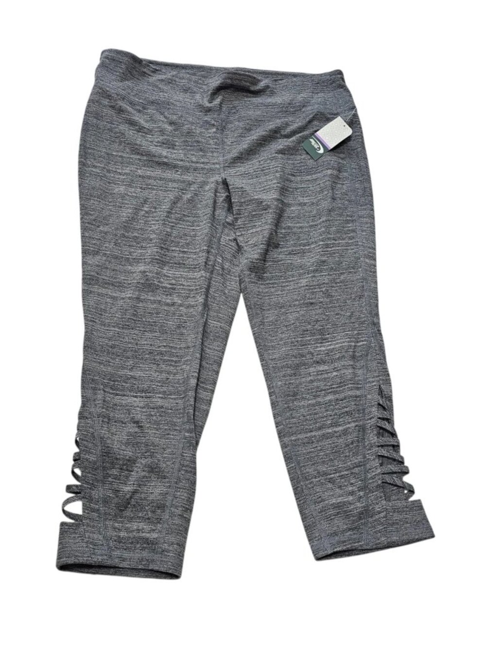 MTA Sport XL Gray Strappy Capri Leggings Stretch Activewear Pants